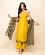 Traditional wear; Yellow Ethnic gold tonned Zari work Kurta Palazzo  Dupatta