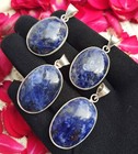 Overlay Handmade Necklace Pendant Lot~ Dainty Sodalite Bezel Pendant Lot,Silver