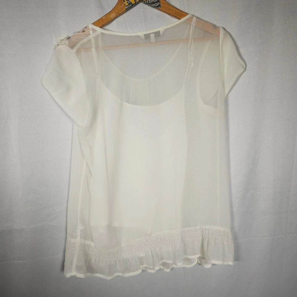 white chiffon floral blouse john rocha size 14 with inside vest layer - Image 2 of 2