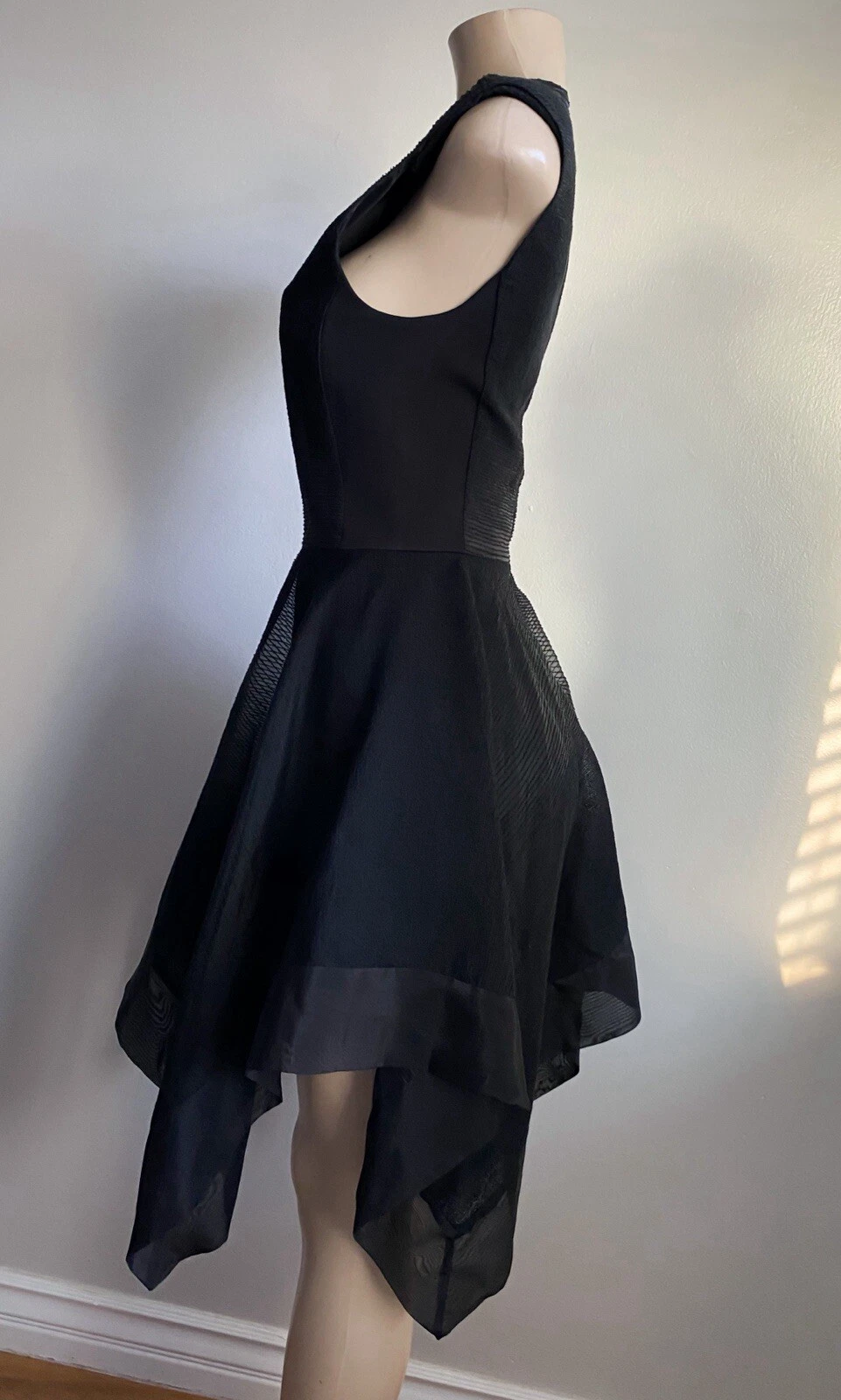 VALENTINO $499!!️Sass & Bide abito formale nero asimmetrico aderente svasato fazzoletto trasparente 4