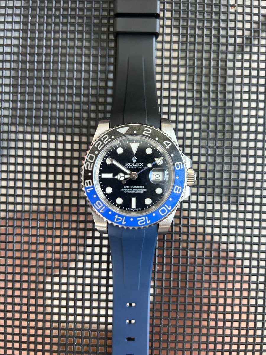 20mm BLACK/NAVY Vulcanized Caoutchouc rubber Strap Rolex GMT