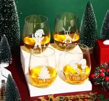 Patelai 4 Piece Funny Christmas Stemless 17 Oz Wine Glasses