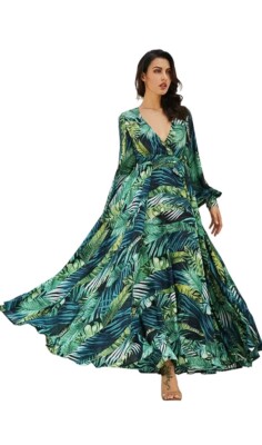 green emerald velvet dress Square Neckline Long Sleeve White Chiffon Maxi Party Dress – Sassymyprom main image 0