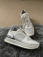Women white sparkly contrast small platform trainers UK6