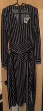 Lauren Ralph Lauren Womens Navy Blue Striped Dress Belted - Size UK 4 / US 0 NEW