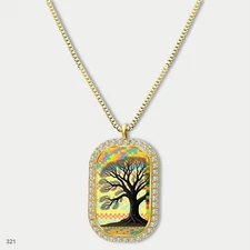 Stunning Colorful Tree of Life Pendant Necklace Chain Graphic Dog Tag Chain Gift