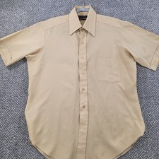 Vintage 70's Sears The Mens Store Tan Short Sleeve Dress Shirt 16 Spread Collar