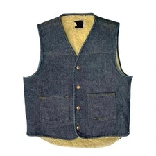 VINTAGE 70S ROBUCKS Mens Button Up Denim Trucker Vest with Sherpa Lining. Sz M