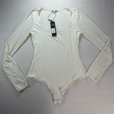 Fashion Nova Anything But Square Long Sleeve Bodysuit Ivory Women's Large NEW
