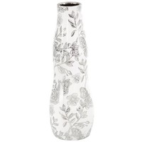 Dekovase Tischvase Vase Keramikvase Blumenvase Weiß Silber 10X30Cm GeblüMt Deko