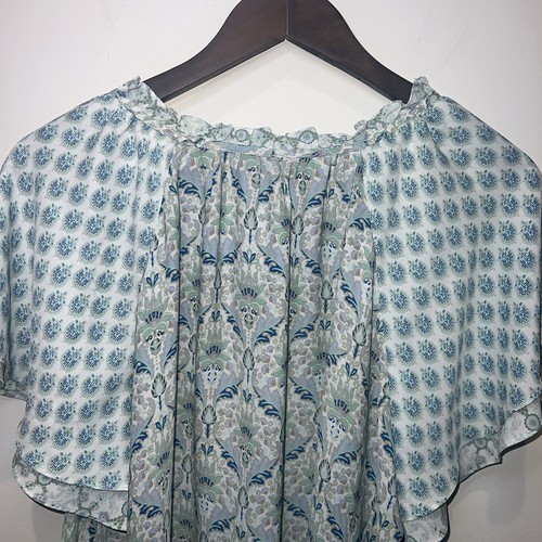 Rose + Olive Sheer Flutter Sleeve Blouse Ruffle Neck Size 3X Pastel - Picture 9 of 11