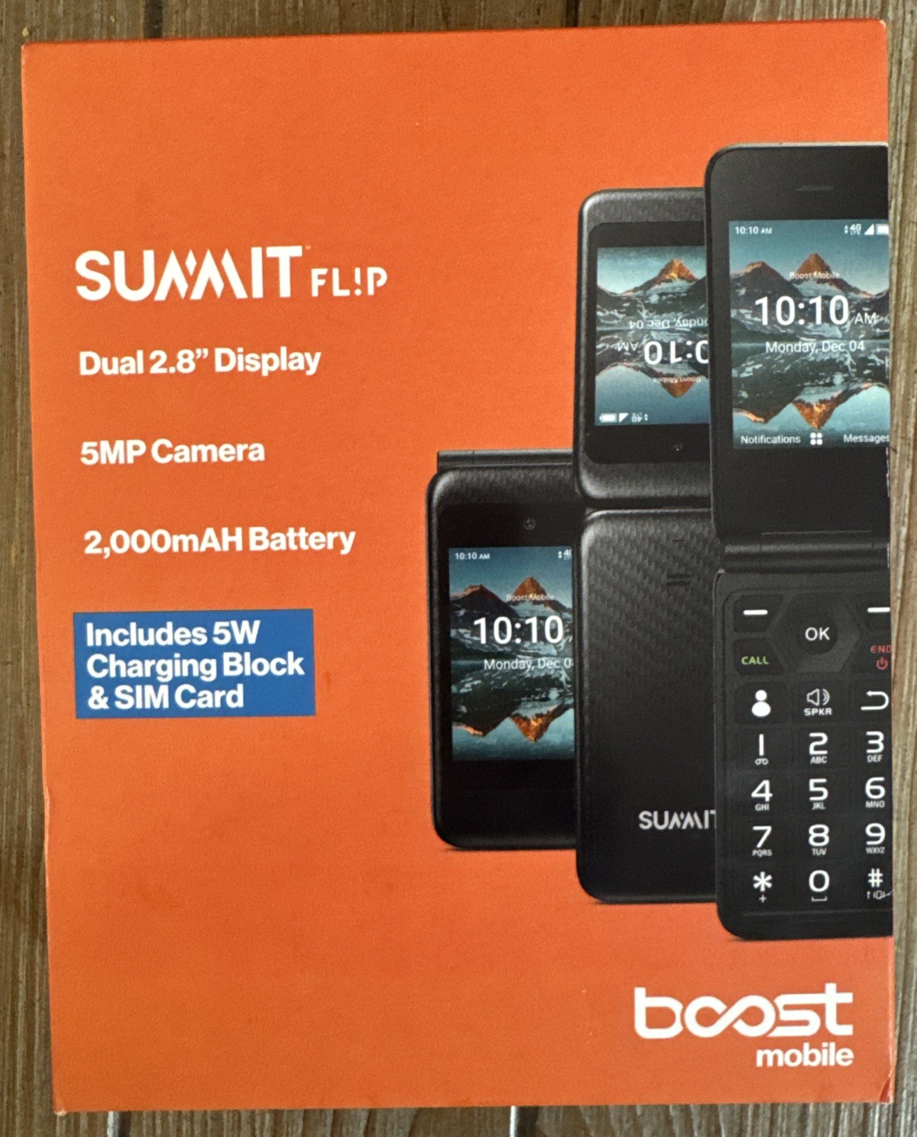 Boost Mobile Prepaid Summit Flip Phone, 8GB Black Sim-Includ
