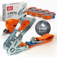 EQT 4 Stück 5000kg 6m Spanngurte mit Ratsche und Haken zweiteilig DIN EN 12195-2