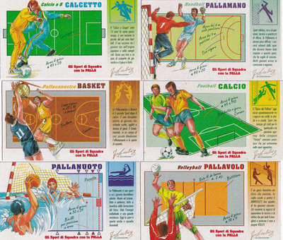 Brooke Bond Liebig S1870 6 Karten Mannschaftsball Sportkneipe. Milano auf Italienisch (1975)