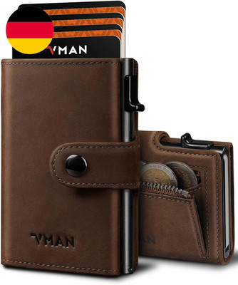 VMAN Geldbörse Herren, Slim Wallet Mit Münzfach, RFID Schutz, Crazy Horse Leder 