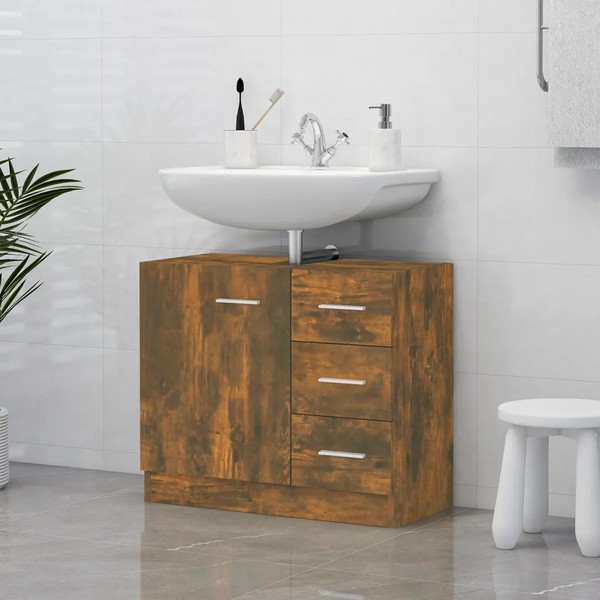 Waschbeckenunterschrank RäUchereiche 63X30X54 Cm Holzwerkstoff Badezimmer-image