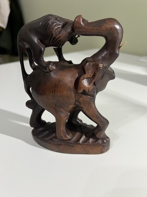 Vintage Elephant vs Lions Rose Wood Carved Figure Fighting India Rosewood