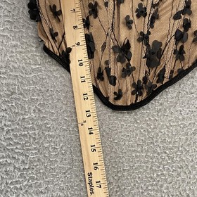 Micas Corset Top Womens Small Beige Black 3D Floral Mesh Strapless Bustier Tan