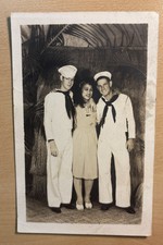 Vintage WWII Era Photo, 2 Navy Men With Lady Friend, 3.5 X5.5