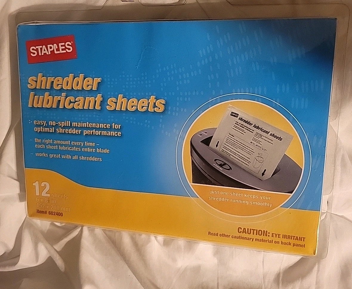 New Genuine Sealed Staples Shredder Lubricant Sheets*pack of 12