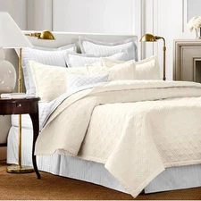 New CHAPS Home Damask Quilted Ivory Full/Queen Coverlet Set 3 Pc