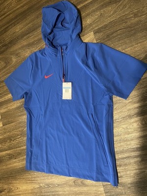 NEW Nike Short-Sleeve Hooded Woven Coaches Jacke Royal Blue orange Medium