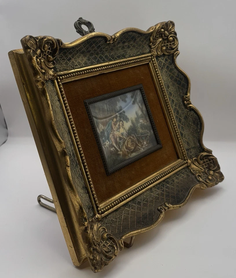 Printemps Boucher 19th Century Antique Miniature Painting Oil And A Old Frame - Image 2 of 4