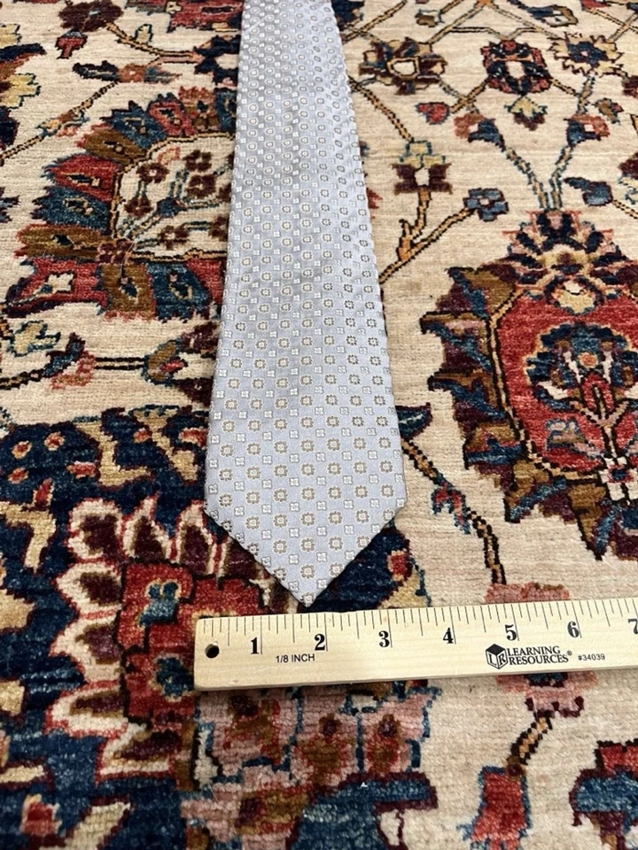 Corbata Preppy Para Hombre Canali Plateada Floral Pura Seda Hecha en Italia Foto 3 de 4