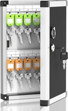 Lockbako 24 Key Lock Box – Wall Mount Organizer w/ Tags, Lockable, Black/Silver.