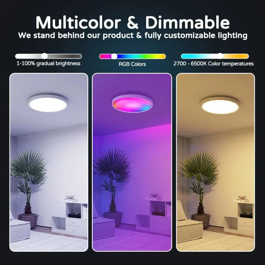 Plafonnier intelligent LED RGB connecté lampe wifi compatible Alexa