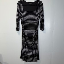 White House Black Market Striped Ruched Sheath Dress Black White Square Neck M