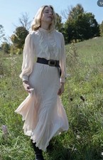 ZARA NEW WOMAN BELTED LACE MIDI DRESS RUFFLE MID ECRU Size M ReF: 5029/198/715