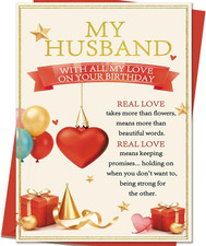 Husband Birthday Card, Romantic Husband Birthday Gifts Decorations for Him Men f