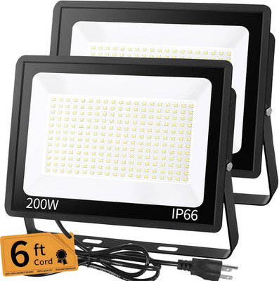 60-200W LED Flood Light Outdoor with 6Ft Plug,24000LM Brighter Exterior Security