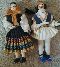 Vintage Mid Century Greek Greece Tourist Travel Souvenir Dolls Folk Dolls 6.5"
