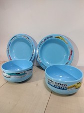 Juego de 4 platos de plástico Shinkansen Train 2 cuencos 2 platos azul niños Japón