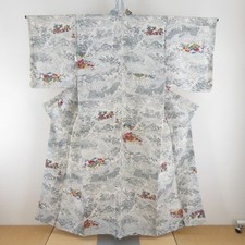 Komon kimono Silk Cloud and landscape pattern Gray 59.8inch Women's