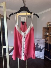 Cotton Express Women  s Pink  White Button Front Camisole Tank Top Size M