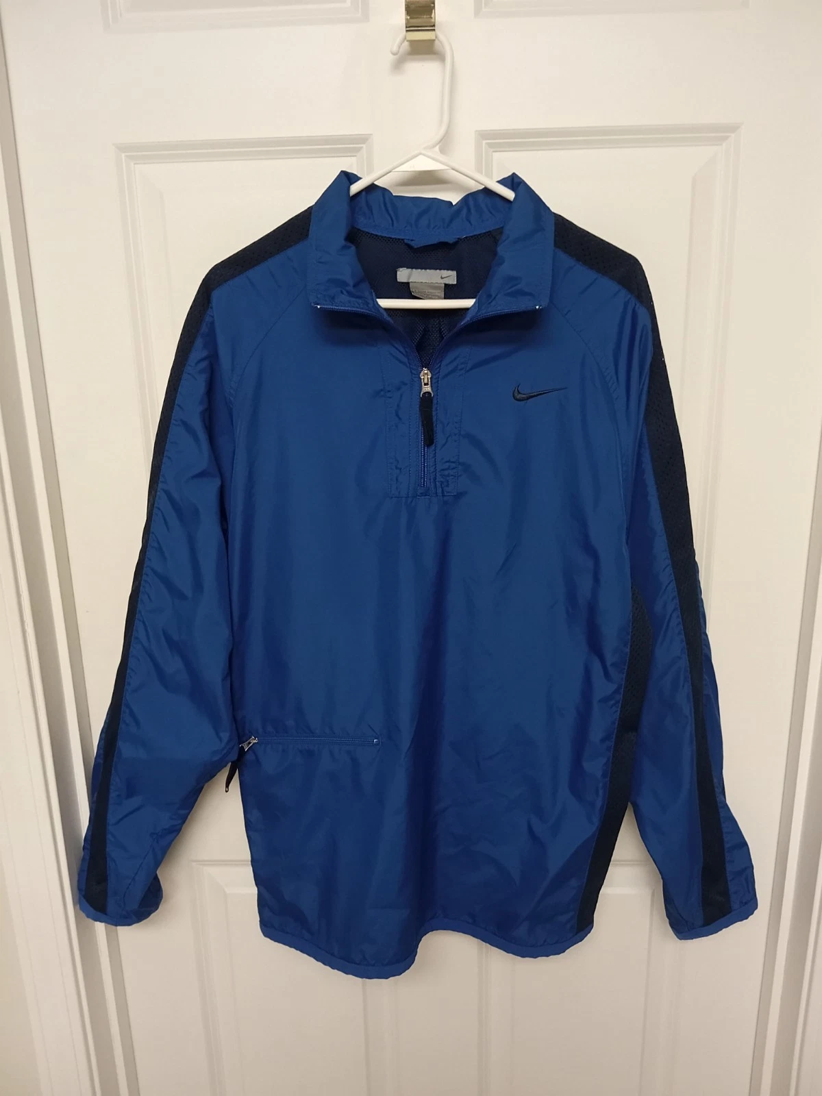 VINTAGE Nike Windbreaker 1/4 Zip Jacket Men's Size Large Blue Black 2000s Y2K