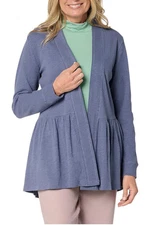 LOGO by Lori Goldstein Women's Mixed Media Eyelet Back Cardigan Blue
