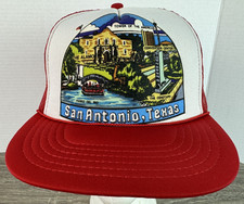 San Antonio Texas  Trucker Rope Foam Hat Snapback Cap Red White Alamo Vtg 80s