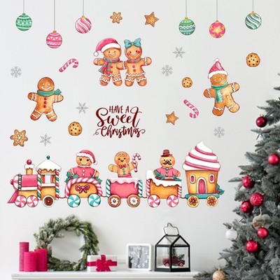 Have A Sweet Christmas Gingerbread Man Train Wall Decals Stickers, Pink Xmas ...