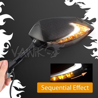 VAWiK LUCIFER E-Mark Carbon Mirrors With 2 Color Serial LED fits M10 Café Racer