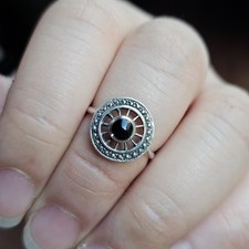 925 Sterling Silver Black Onyx Statement Ring Size 5.5 - 2.2g