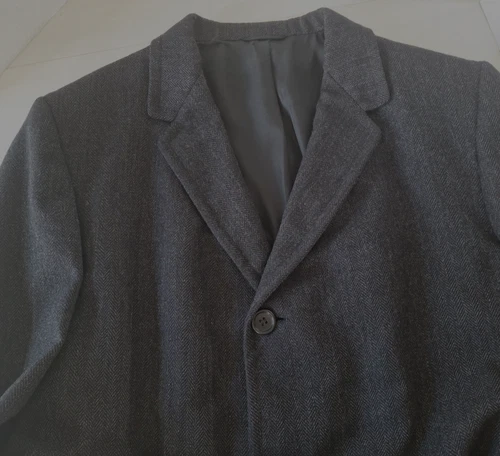 Vintage 1940-50s Michael Stern Men Charcoal Cheviot Wool Overcoat Cascade Est48R image 3
