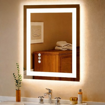USHOWER 24x36'' LED Bathroom Mirror AntiFog Dimmable Backlit Frameless Wall Mount