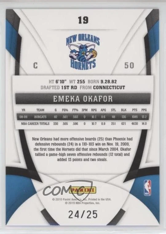 2009-10 Certified Mirror Gold /25 Emeka Okafor #19 - Image 2 of 2