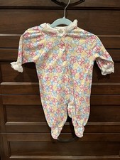 Vintage Carters One Piece Sleeper Pajamas Bow Colorful Medium 11-17 Made In USA