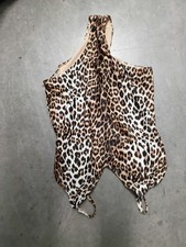H M Leopard Print One Piece Swimsuit US 4 Halter High Leg Lined Stretch
