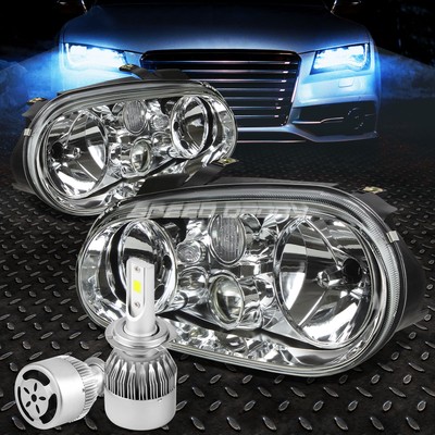 CHROME HOUSING CLEAR LENS HEADLIGHT+WHITE LED H7 HID W/FAN FOR 99-06